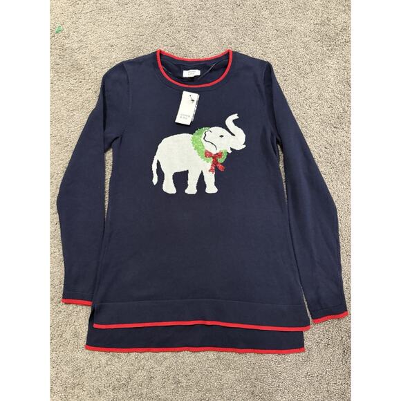 crown & ivy Sweaters - NWT Christmas Sweater Elephant Wreath Sequins XS Navy Blue